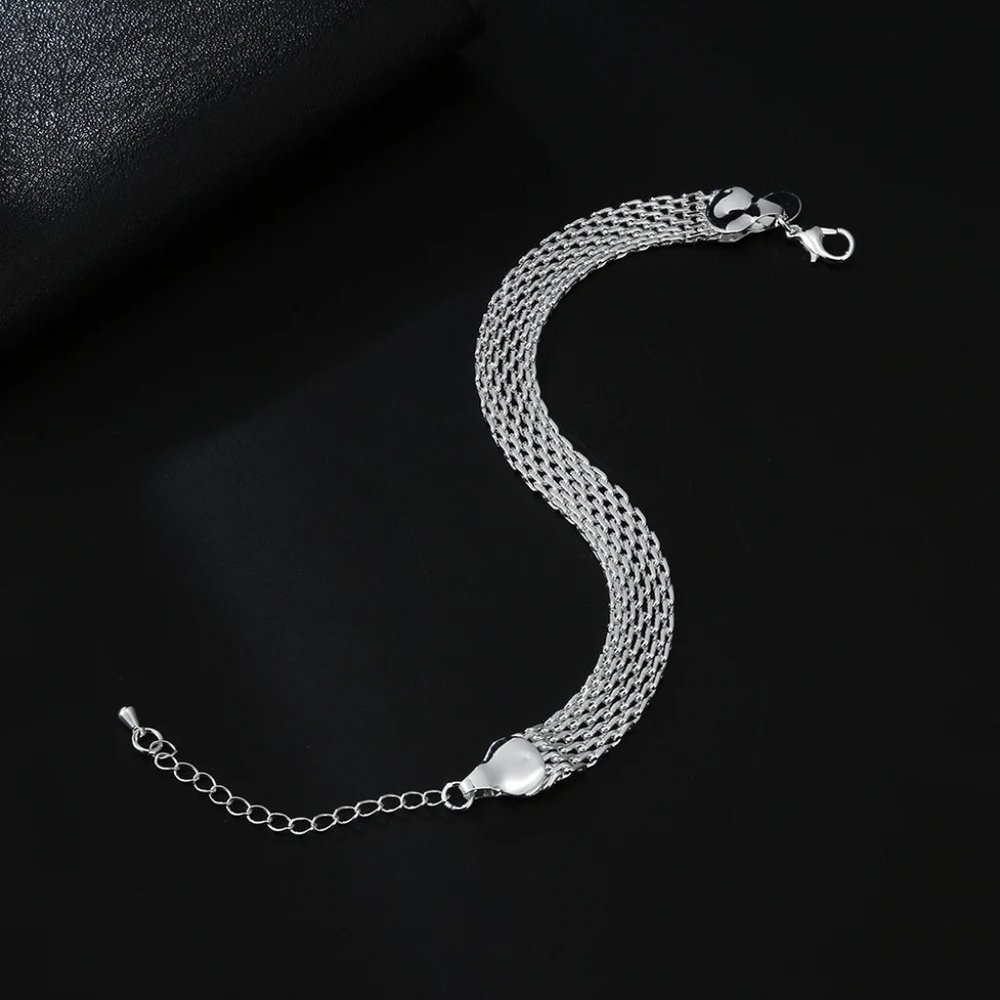 Beautiful 2 Pc. Necklace and Bracelet Set Mesh / Net - 925 Sterling Silver - Picture 6 of 13